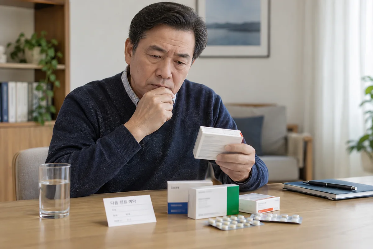 약 상담 결과와 다음 진료 일정을 보관하는 소품 — AI 생성 이미지
