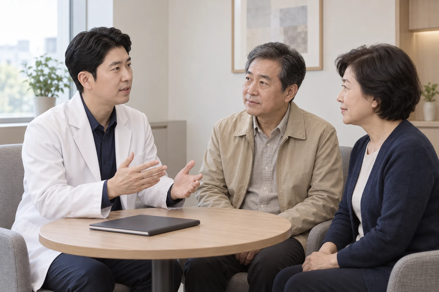 치료 선택에 관한 설명을 함께 듣는 부부