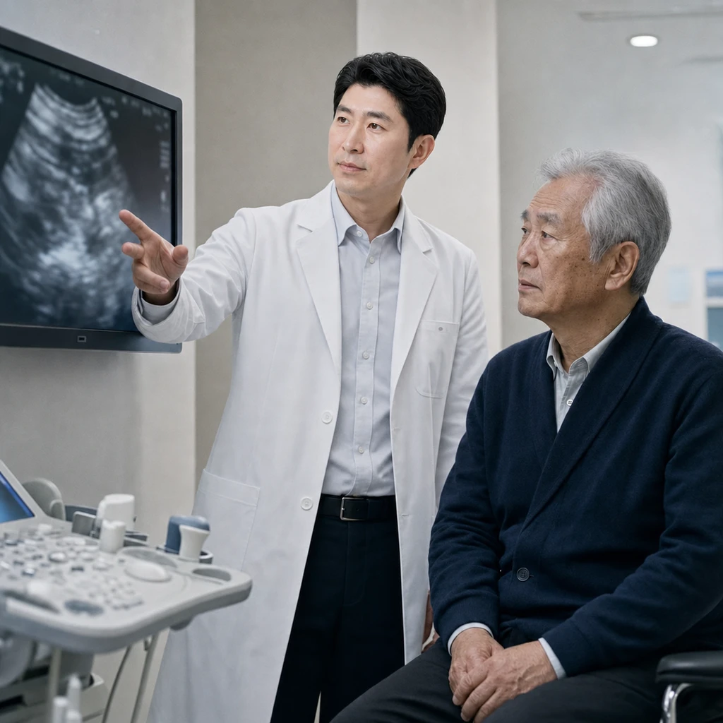 Medical staff explaining the differences in prostate tissue removal methods between TURP and HoLEP