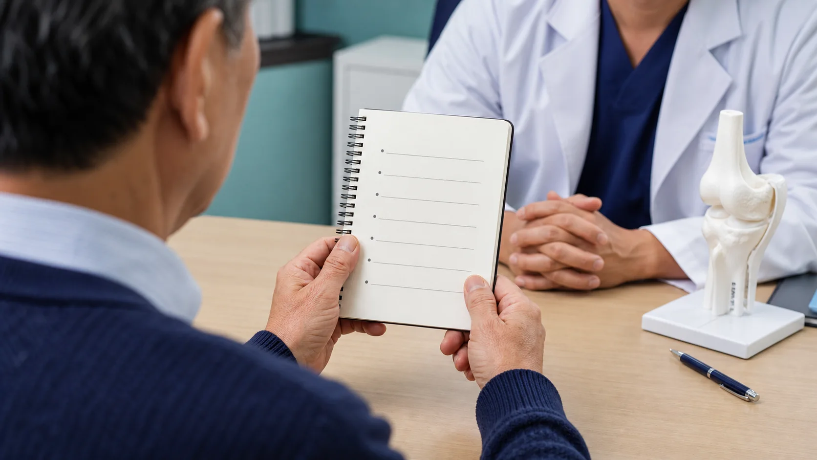 A patient preparing a list of questions before a Rezūm procedure consultation and talking with the medical staff