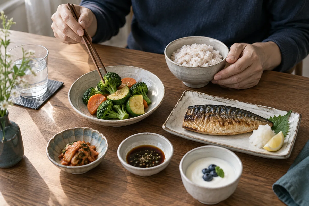 채소와 적당한 단백질 식품으로 구성한 한 끼 식사
