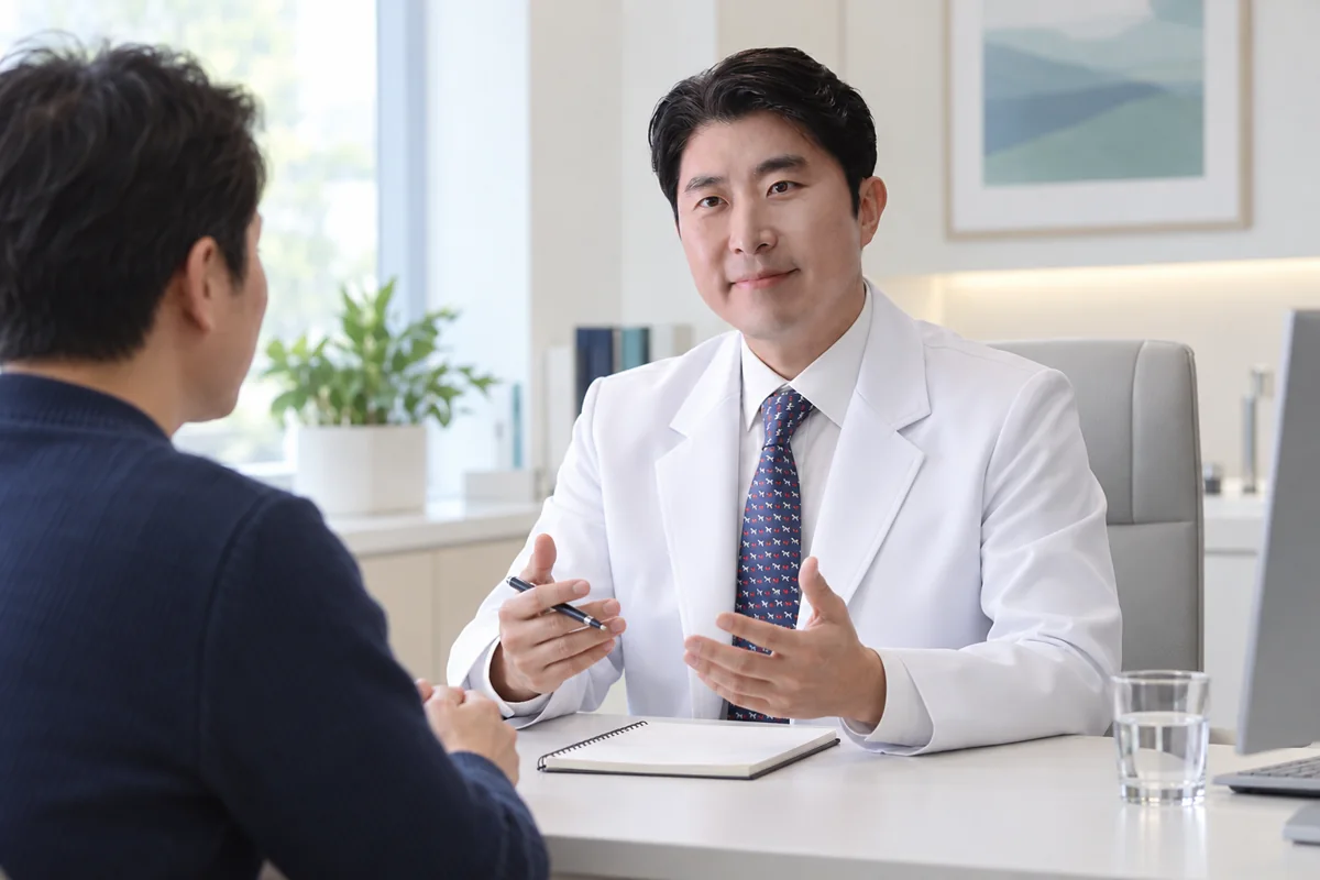 결석 치료 뒤 추적 진료 일정을 확인하는 남성