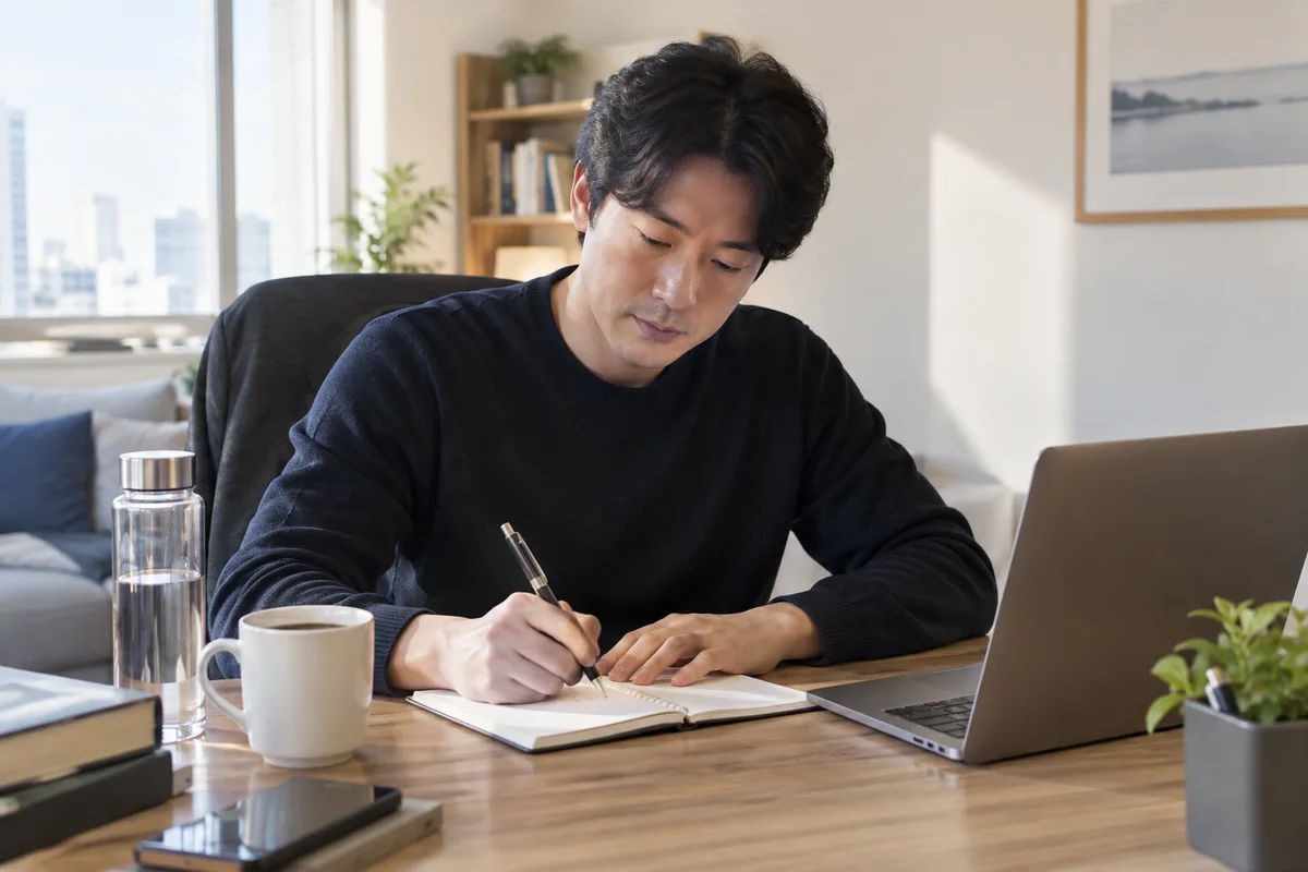 사무실의 커피와 물을 함께 기록하는 장면 — AI 생성 이미지