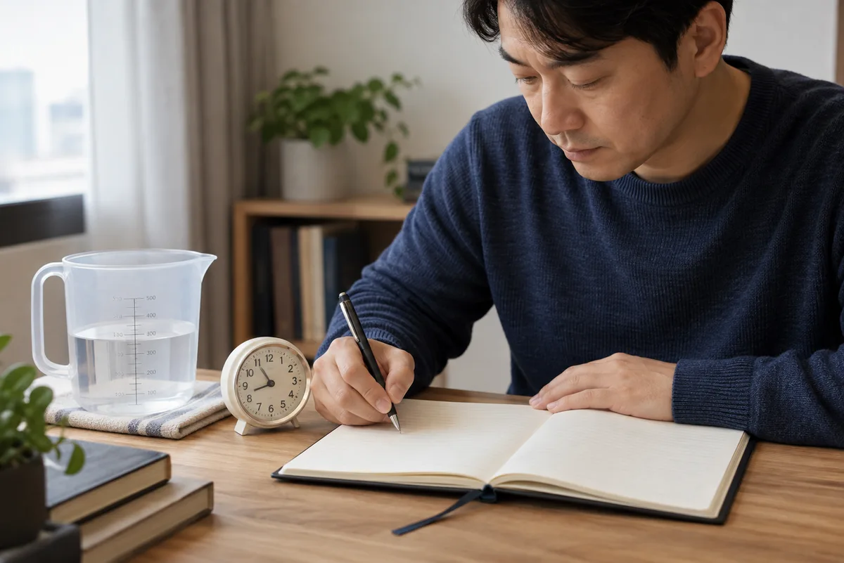 배뇨량과 시각을 함께 비교하는 기록 소품 — AI 생성 이미지