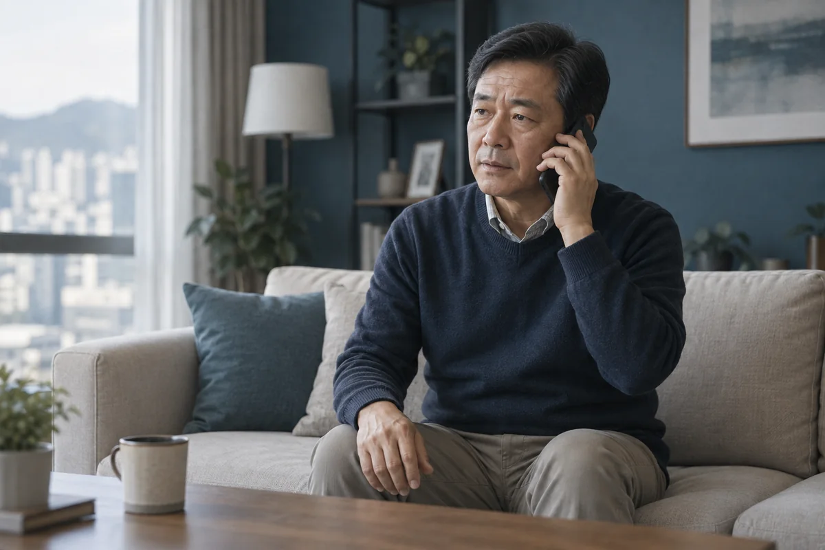 약 복용 후 달라진 증상을 전화로 알리는 남성