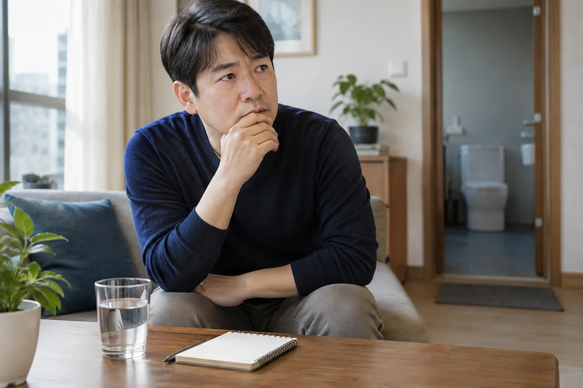 수분 섭취와 증상 기록을 함께 살펴보는 소품 — AI 생성 이미지