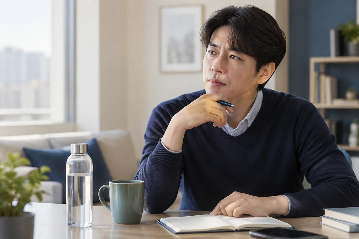 물과 커피 섭취 패턴을 기록하는 책상 — AI 생성 이미지