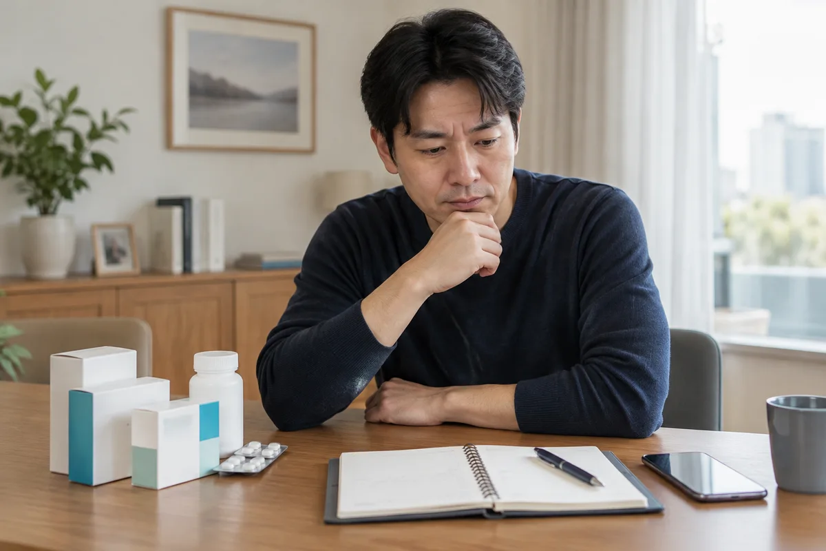 증상 일지와 치료 계획을 정리하는 소품 — AI 생성 이미지