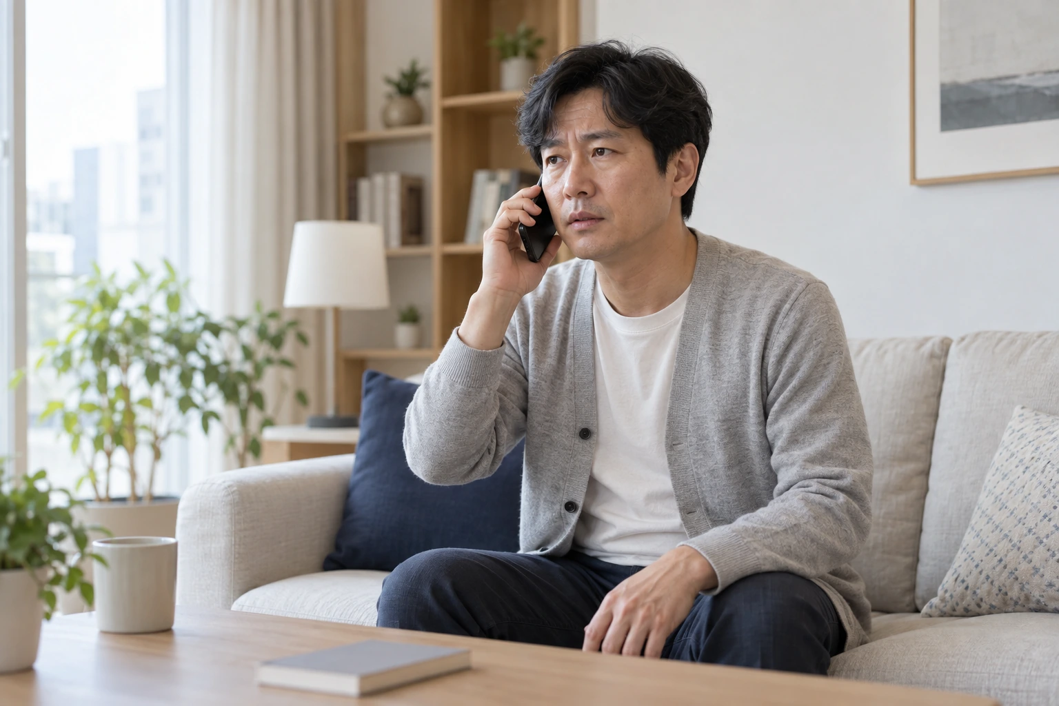 갑자기 달라진 증상을 전화로 알리는 남성