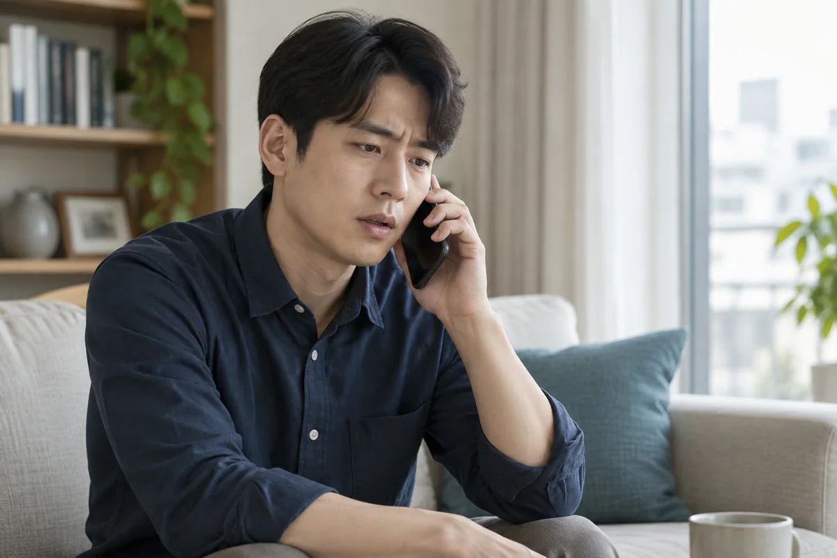 시간이 중요한 의료 상담을 위해 바로 전화하는 남성